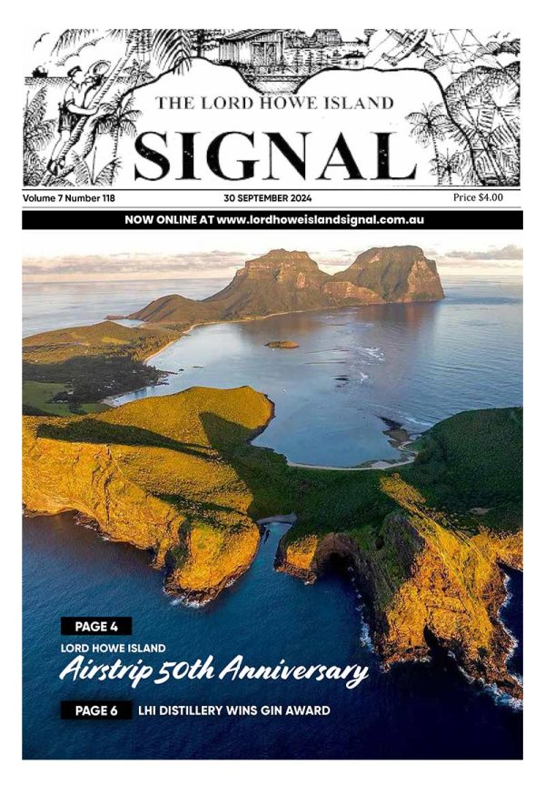 This is the cover of Septembers issue of the Signal Issue 118 which features an aerial image which captures the stunning Lord Howe Island, featuring the prominent Mount Lidgbird and Mount Gower in the background. The Island's lush greenery, pristine beaches, and crystal-clear waters create a picturesque and serene environment.